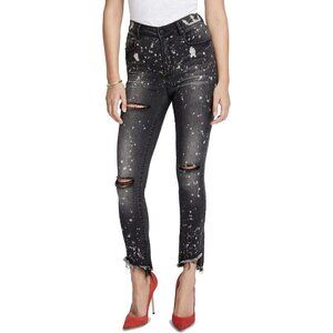 Rachel Roy Womens Fray Hem Skinny Fit Jeans, Black, 24 NWT